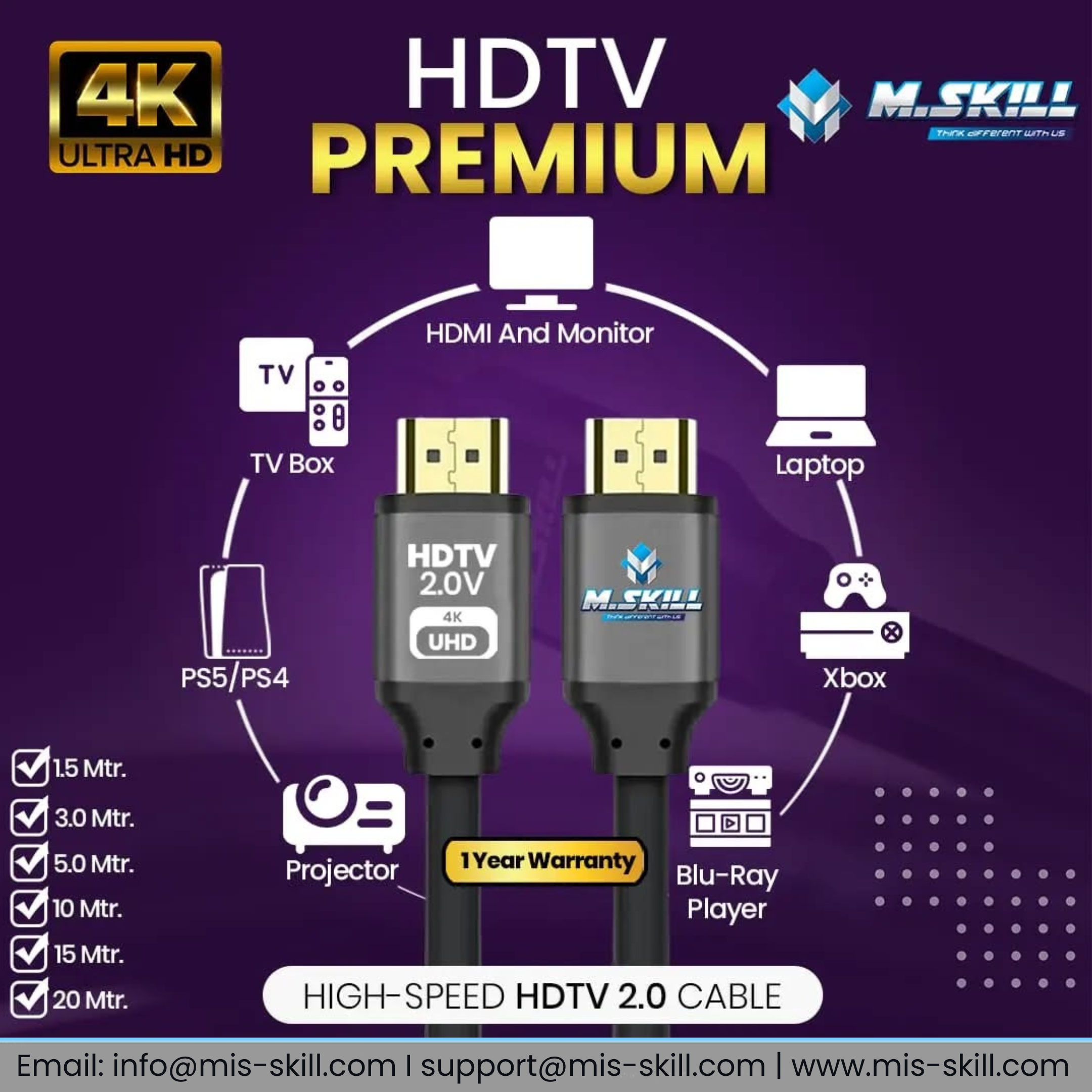 HDMI Cable 1. 5 m HDTV 4K Ultra HD 2. 0V 4K Premium High Speed HDTV - Image 2