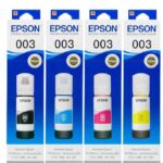 Epson 003 Ink Bottle Full Set - Black, Cyan, Magenta, Yellow – Original 65ml Ink for Epson EcoTank Printers